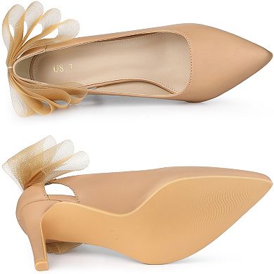 Women's Mesh Bow Pointed Toe Stiletto High Heels Pumps
