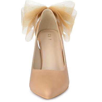 Women's Mesh Bow Pointed Toe Stiletto High Heels Pumps