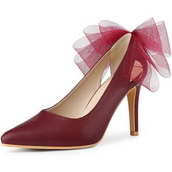 Women's Mesh Bow Pointed Toe Stiletto High Heels Pumps