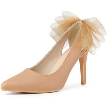 Women's Mesh Bow Pointed Toe Stiletto High Heels Pumps