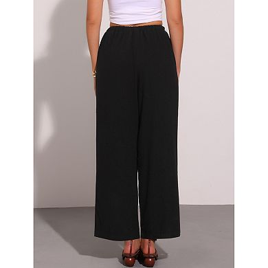 Linen Summer Pants for Women's High Waist Drawstring Loose Fit Lightweight Long Palazzo Gauze Pants