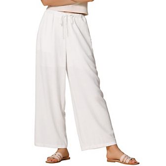 Linen Summer Pants for Women's High Waist Drawstring Loose Fit Lightweight Long Palazzo Gauze Pants