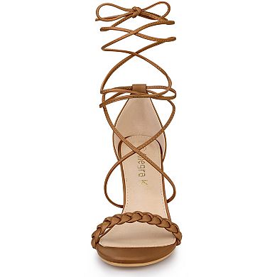 Women's Woven Strap Lace Up Strappy Stiletto Heel Sandals