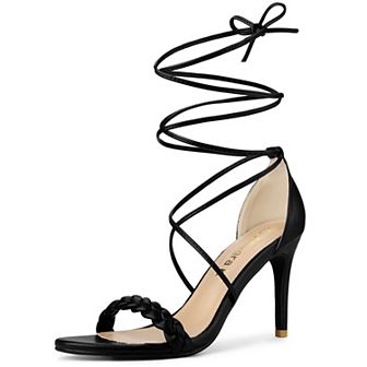 Women's Woven Strap Lace Up Strappy Stiletto Heel Sandals
