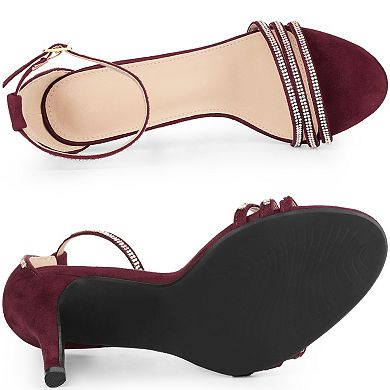 Women's Rhinestone Ankle Strap Open Toe Stiletto Heeled Sandals