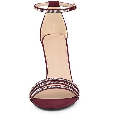 Women's Rhinestone Ankle Strap Open Toe Stiletto Heeled Sandals