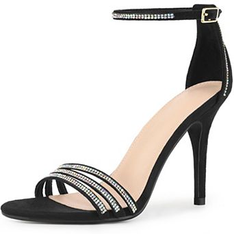 Women's Rhinestone Ankle Strap Open Toe Stiletto Heeled Sandals