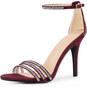 Women's Rhinestone Ankle Strap Open Toe Stiletto Heeled Sandals