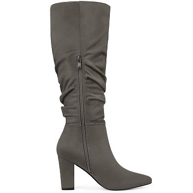 Women's Slouch Pointed Toe Chunky Heel Knee High Boots