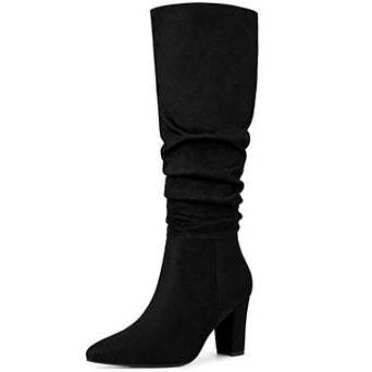 Women's Slouch Pointed Toe Chunky Heel Knee High Boots