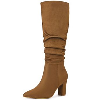 Women's Slouch Pointed Toe Chunky Heel Knee High Boots