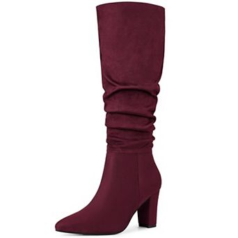 Women's Slouch Pointed Toe Chunky Heel Knee High Boots