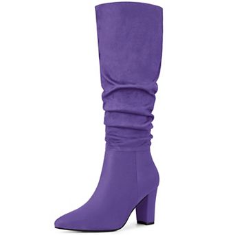 Women's Slouch Pointed Toe Chunky Heel Knee High Boots