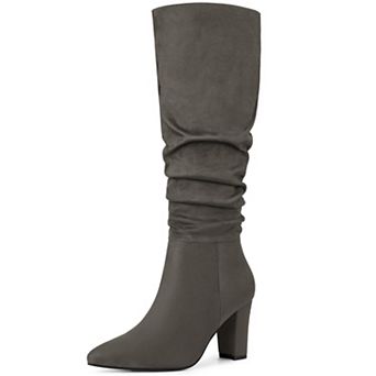 Women's Slouch Pointed Toe Chunky Heel Knee High Boots