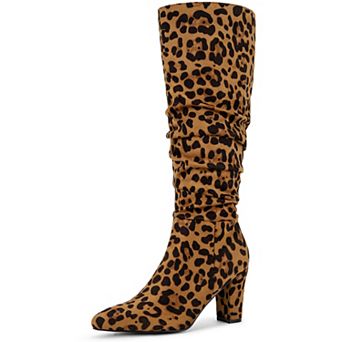 Women's Slouch Pointed Toe Chunky Heel Knee High Boots