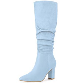 Women's Slouch Pointed Toe Chunky Heel Knee High Boots