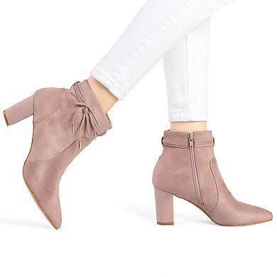 Women's Pointed Toe Block Heel Zipper Ankle Boots