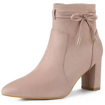 Women's Pointed Toe Block Heel Zipper Ankle Boots