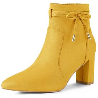 Women's Pointed Toe Block Heel Zipper Ankle Boots