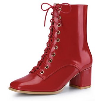 Women's Lace Up Square Toe Chunky Heels Ankle Combat Boots