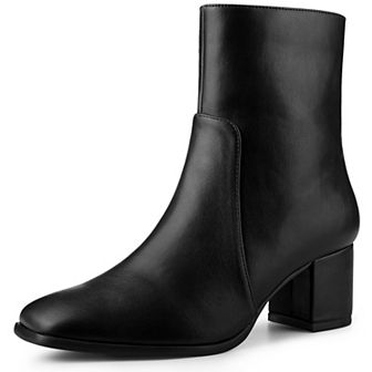 Women's Square Toe Side Zip Block Heel Ankle Boots