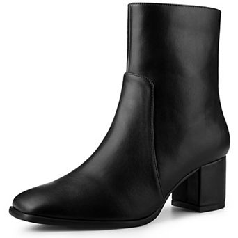 Women's Square Toe Side Zip Block Heel Ankle Boots