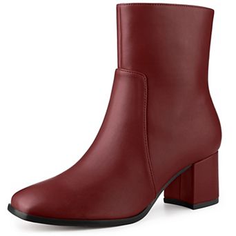 Women's Square Toe Side Zip Block Heel Ankle Boots