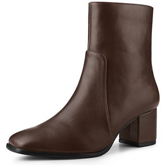 Women's Square Toe Side Zip Block Heel Ankle Boots