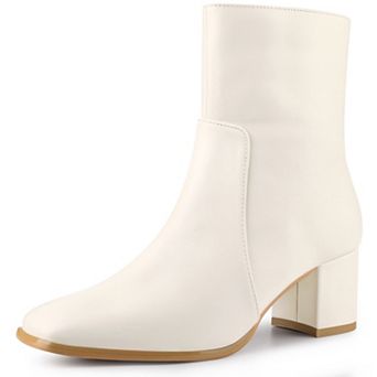 Women's Square Toe Side Zip Block Heel Ankle Boots