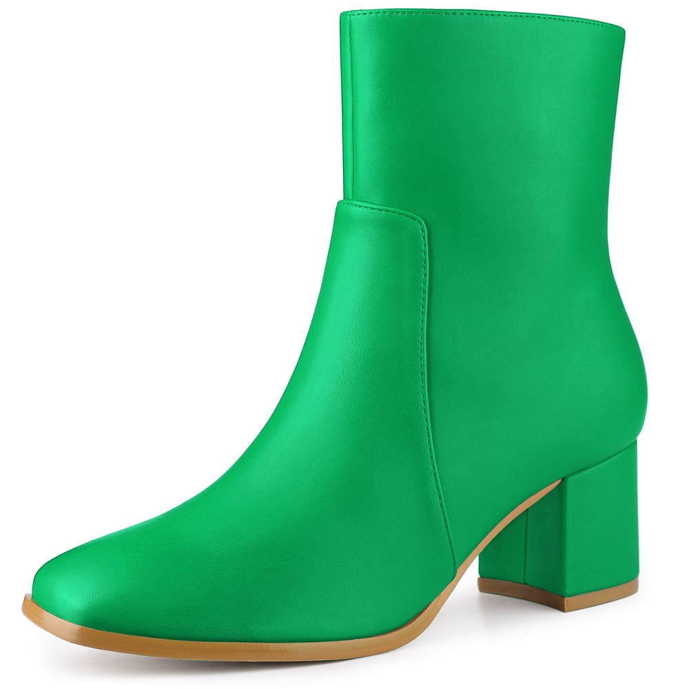 Women's Square Toe Side Zip Block Heel Ankle Boots