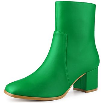 Women's Square Toe Side Zip Block Heel Ankle Boots