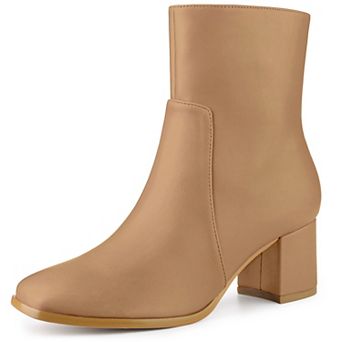 Women's Square Toe Side Zip Block Heel Ankle Boots