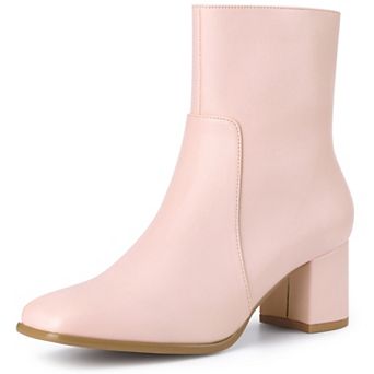 Women's Square Toe Side Zip Block Heel Ankle Boots