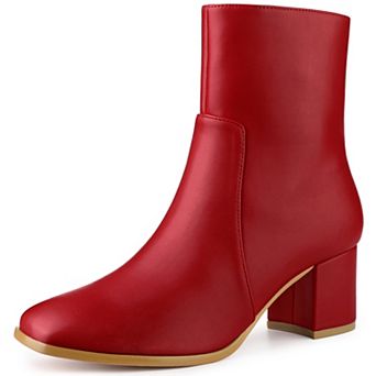 Women's Square Toe Side Zip Block Heel Ankle Boots