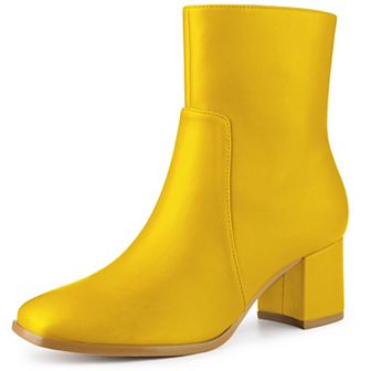 Women's Square Toe Side Zip Block Heel Ankle Boots