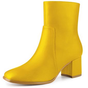 Women's Square Toe Side Zip Block Heel Ankle Boots