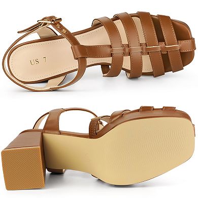 Women's Gladiator Platform Square Toe T-Strap Chunky Heel Fisherman Sandals