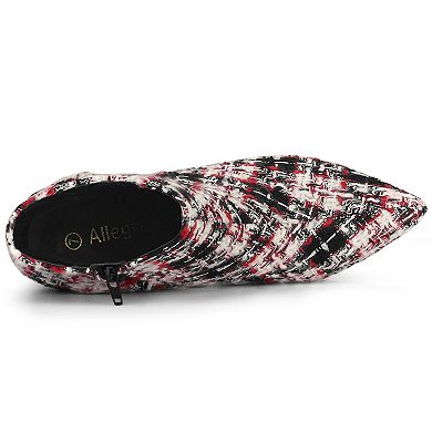 Women's Plaid Pointed Toe Chunky Heels Ankle Boots