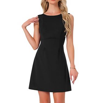 Women's Summer Sleeveless Mini Dress Backless Boat Neck A-line Tank Dress Party Club Dresses