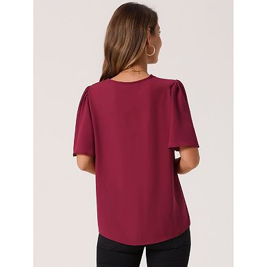 Women's Dressy Chiffon Blouses V Neck Casual Tops Summer Short Sleeve Tunic Shirts