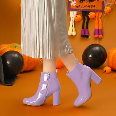 Women's Round Toe Zipper Chunky Heels Ankle Boots