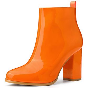Women's Round Toe Zipper Chunky Heels Ankle Boots