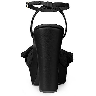 Women's Platform Bow Heels Slingback Chunky Heel Sandals