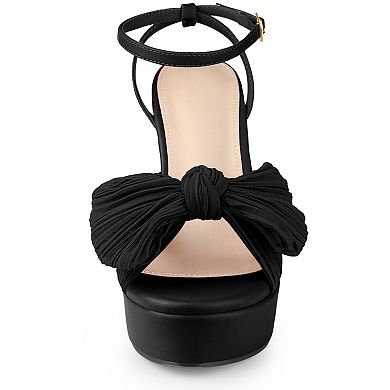 Women's Platform Bow Heels Slingback Chunky Heel Sandals