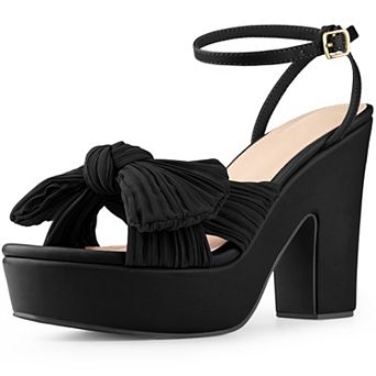 Women's Platform Bow Heels Slingback Chunky Heel Sandals