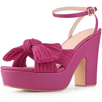 Women's Platform Bow Heels Slingback Chunky Heel Sandals