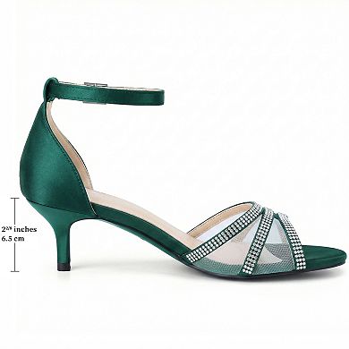 Women's Rhinestone Mesh Kitten Heels Sandals