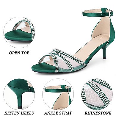 Women's Rhinestone Mesh Kitten Heels Sandals