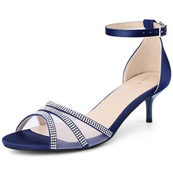 Women's Rhinestone Mesh Kitten Heels Sandals