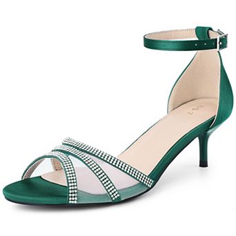 Women's Rhinestone Mesh Kitten Heels Sandals